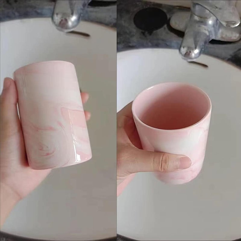 RabyLeo Marble ceramic mug, creative toothbrush holder, simple drinking cup. (Pink) - Image 2